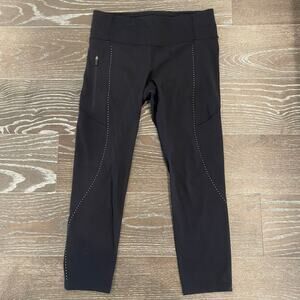 Lululemon Extra Mile Crop Reflective 23” Black Leggings Women Size 8